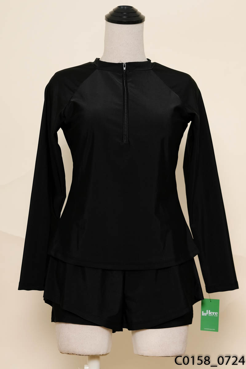 Set áo đen dài tay + quần shorts