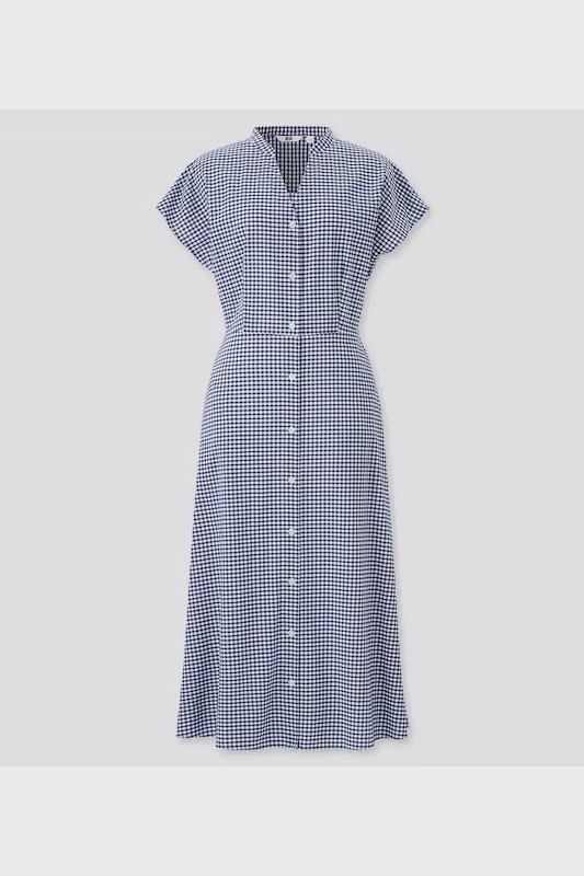 Đầm kẻ xanh tay hến Uniqlo