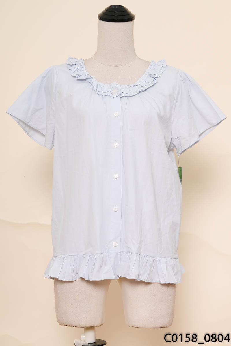 Áo xanh nhún cổ cộc tay
