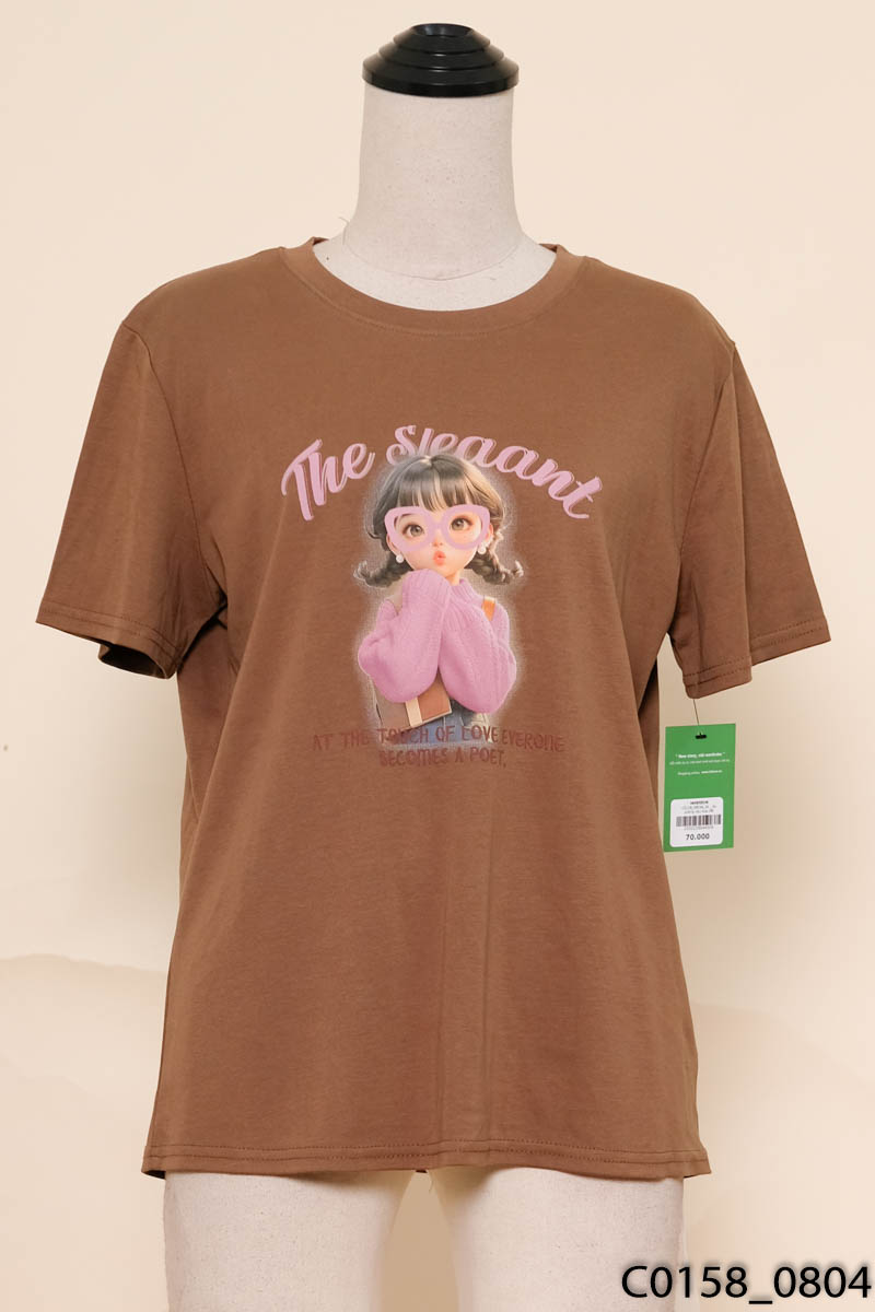 Áo phông nâu họa tiết New Tags