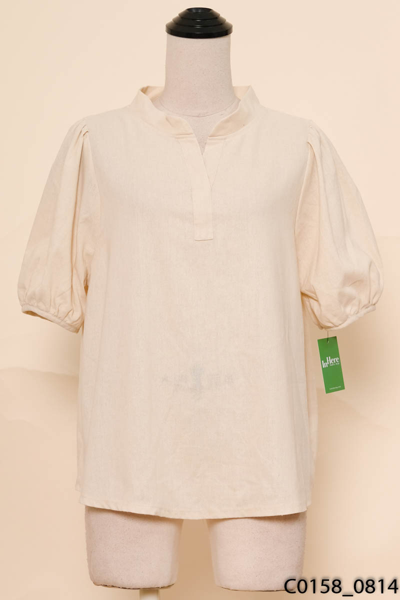 Áo linen be cổ xẻ V