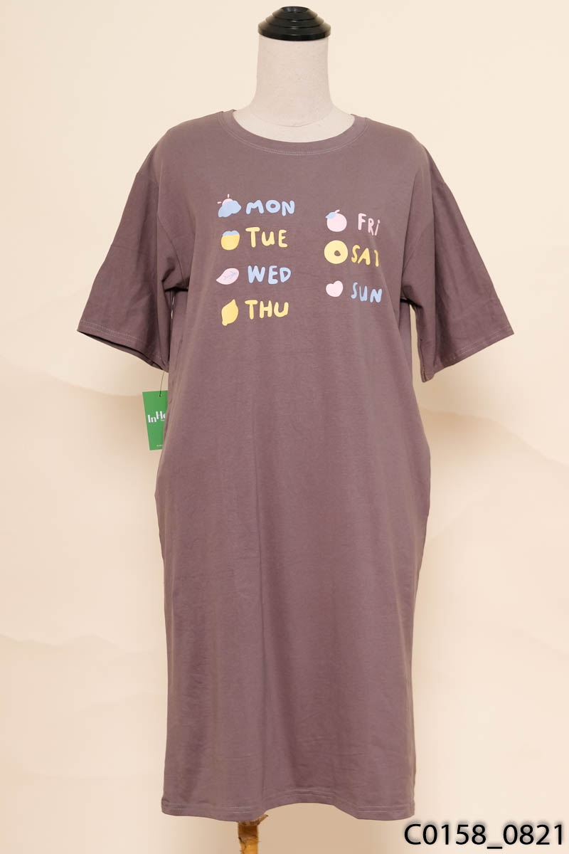 Đầm xám họa tiết dáng suông New Tags