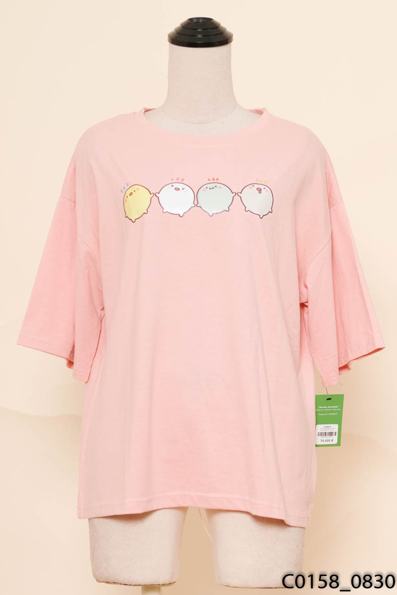 Áo thun hồng hình chibi New Tags