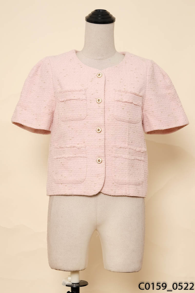 I THINK - Áo dạ tweed hồng cộc tay