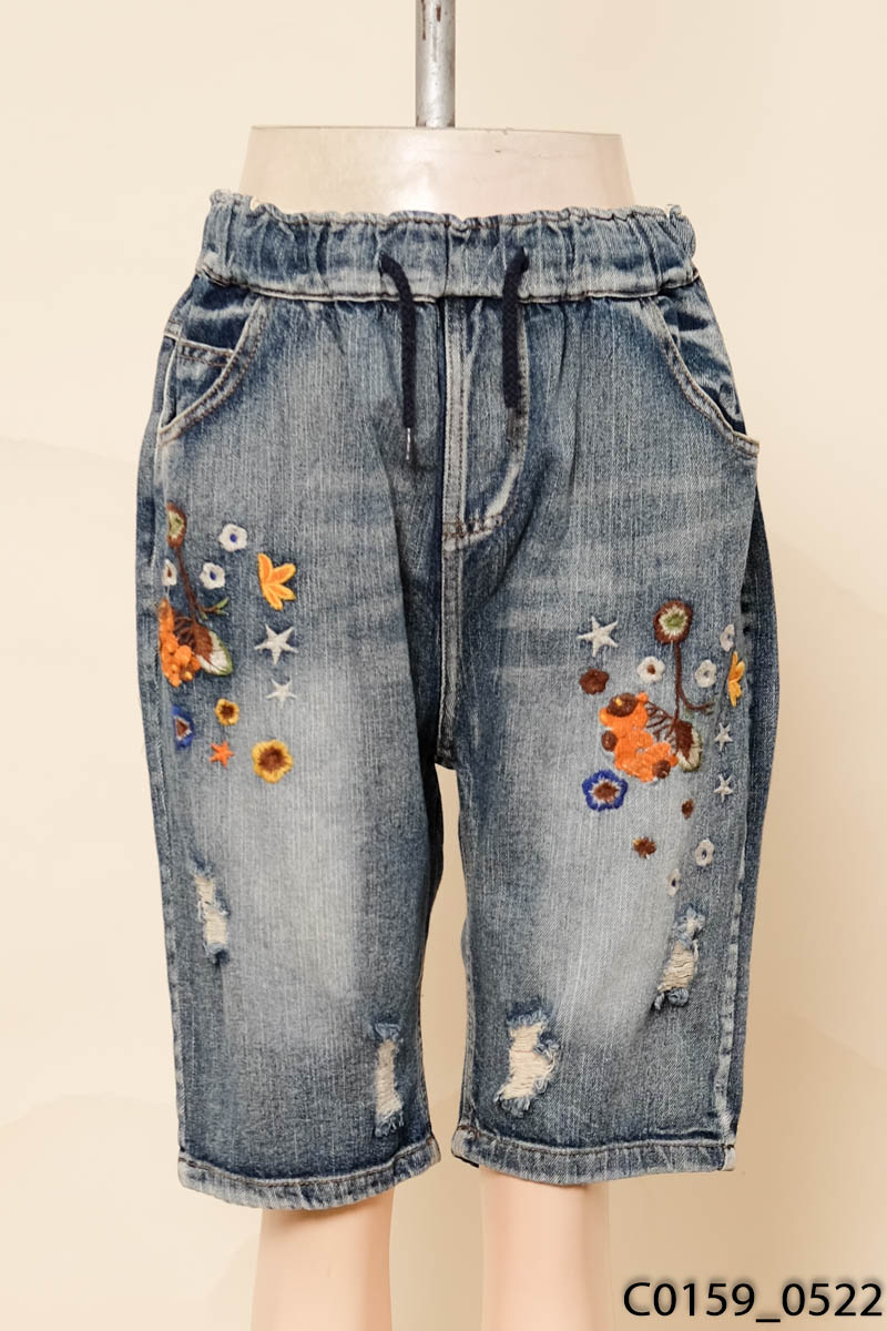 Quần jeans lửng xanh họa tiết