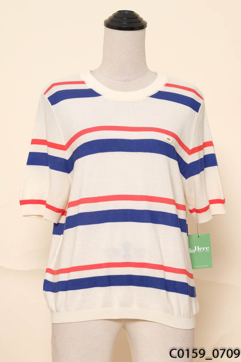 Áo len cộc tay be kẻ xanh