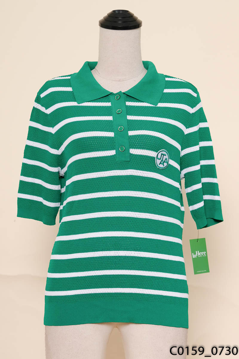 Áo polo xanh kẻ trắng New Tags