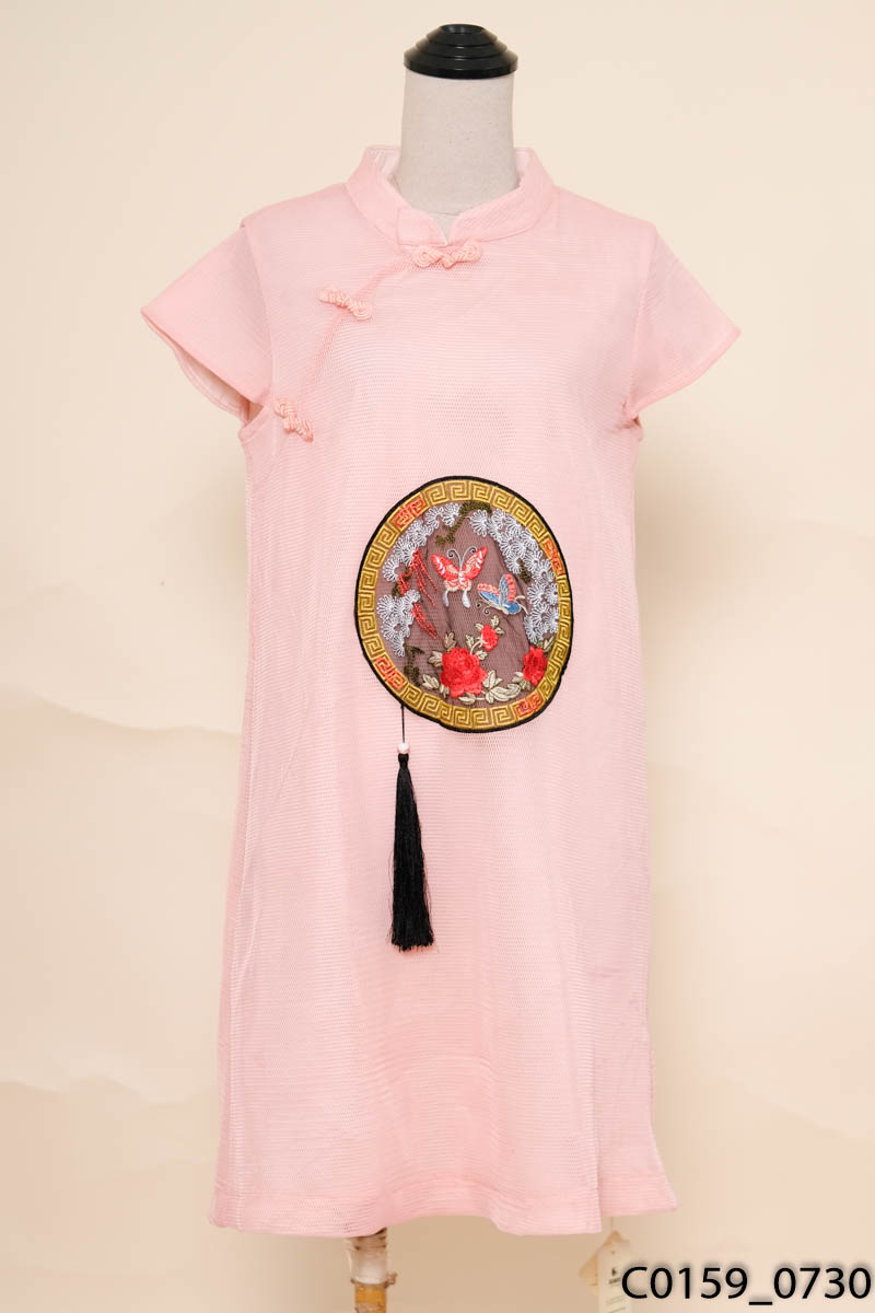 Đầm hồng lưới xốp họa tiết dáng suông New Tags