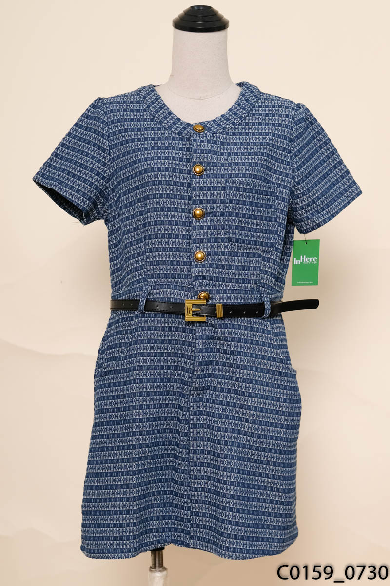 Đầm xanh dáng suông kèm thắt lưng New Tags