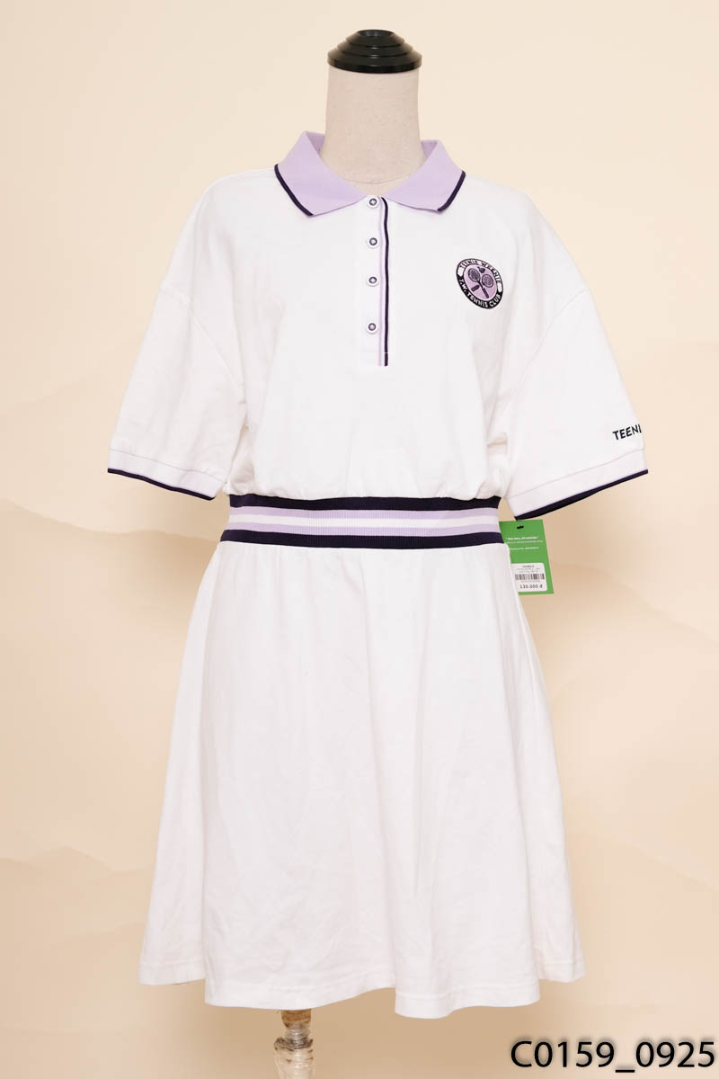 Đầm polo trắng viền tím New Tags