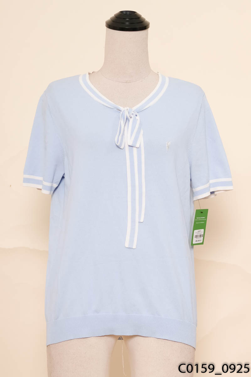 Áo xanh nơ cổ viền trắng