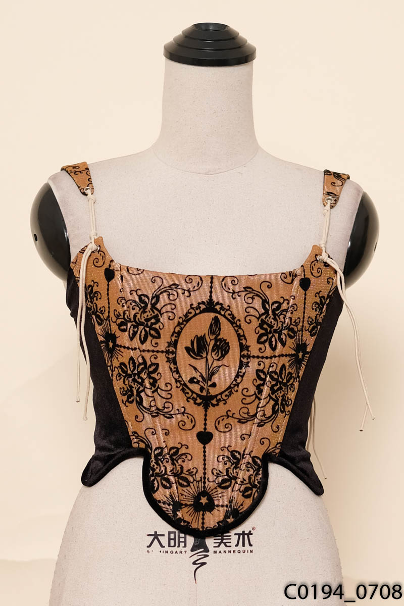 Corset nâu phối đen 2 dây họa tiết
