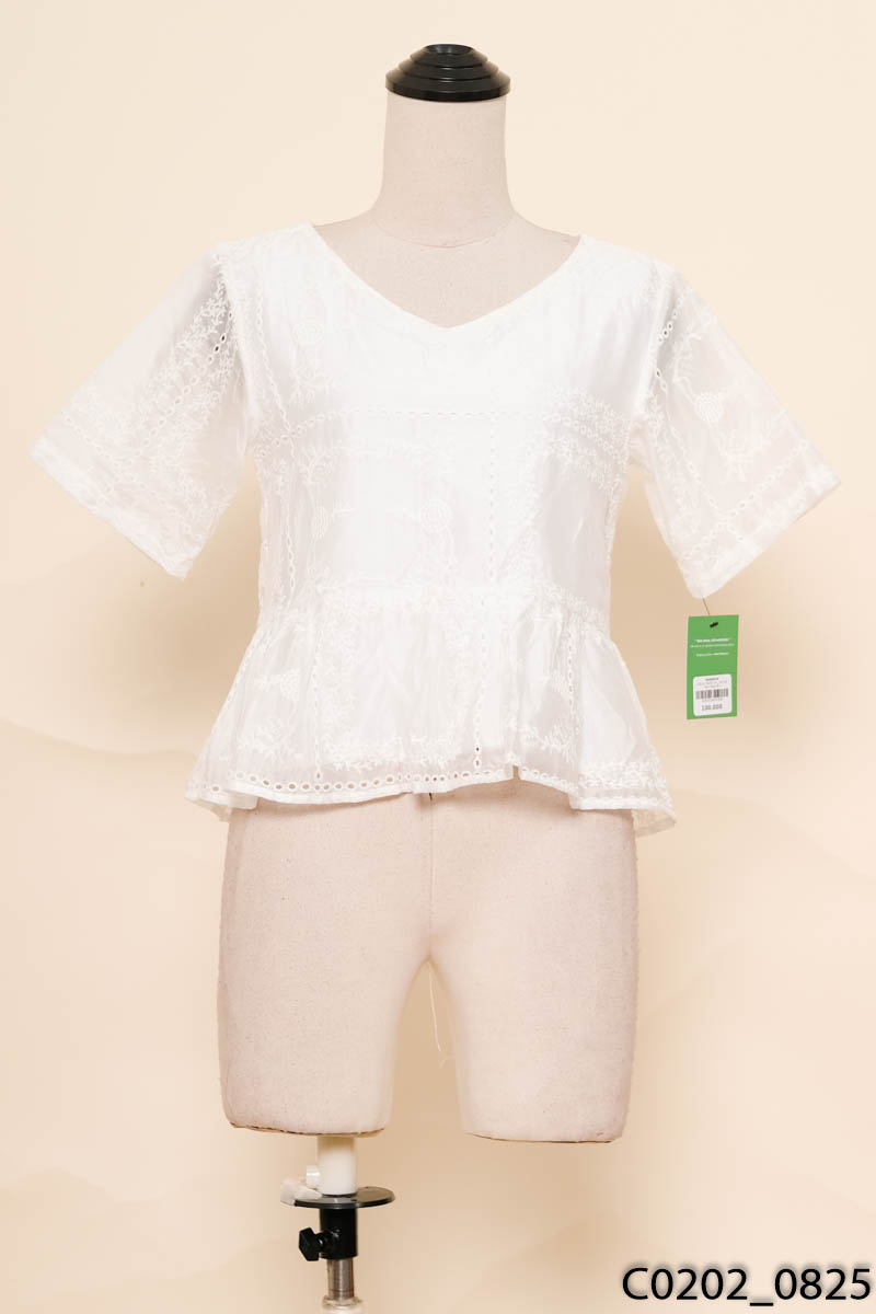 MA VIE - Áo trắng cổ V phối lưới New Tags