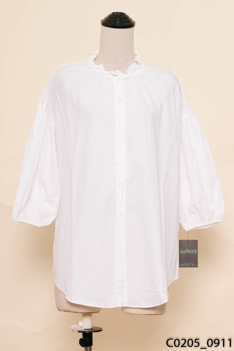 Áo trắng cổ nhún dài tay
