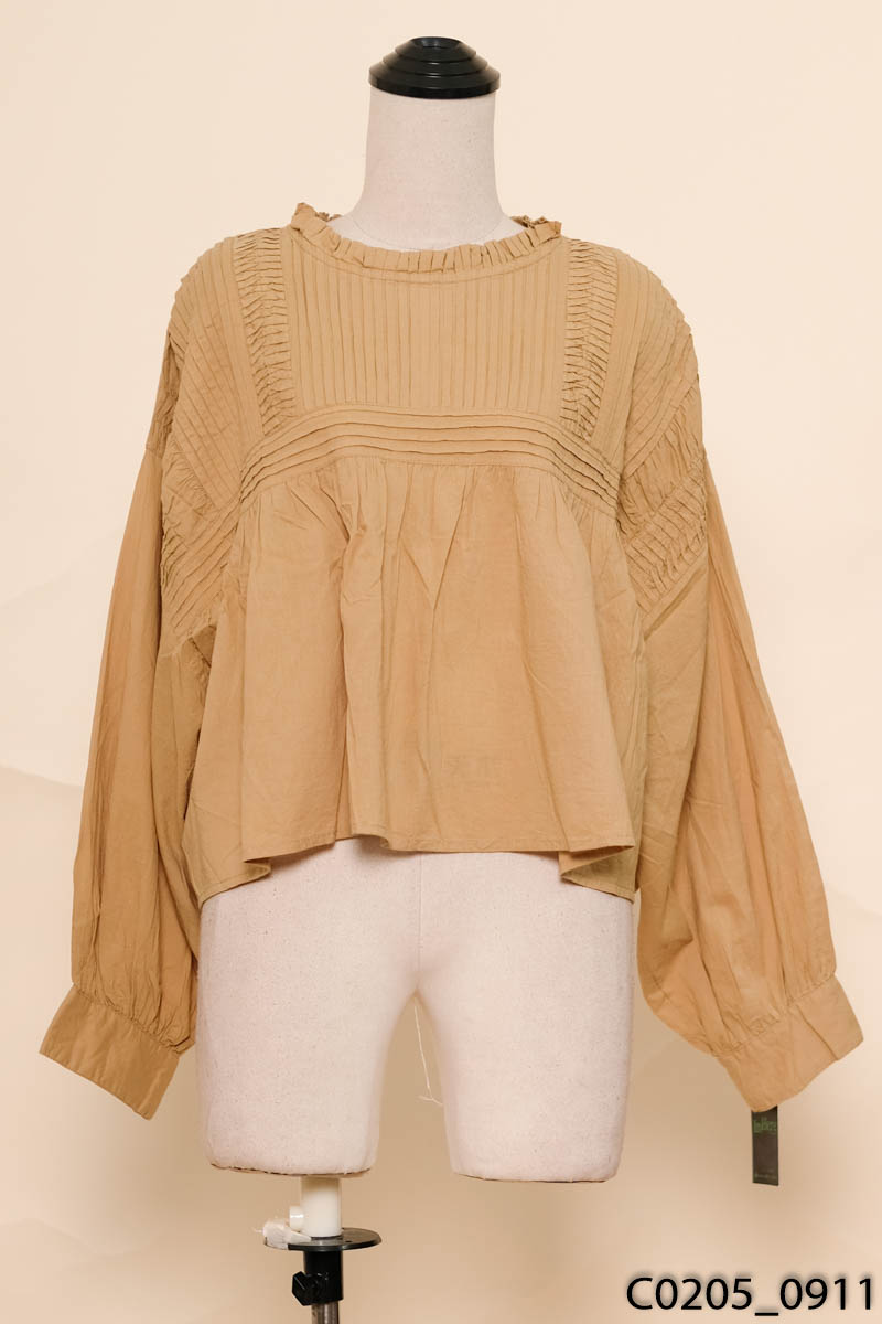 Áo nâu babydoll xếp ly