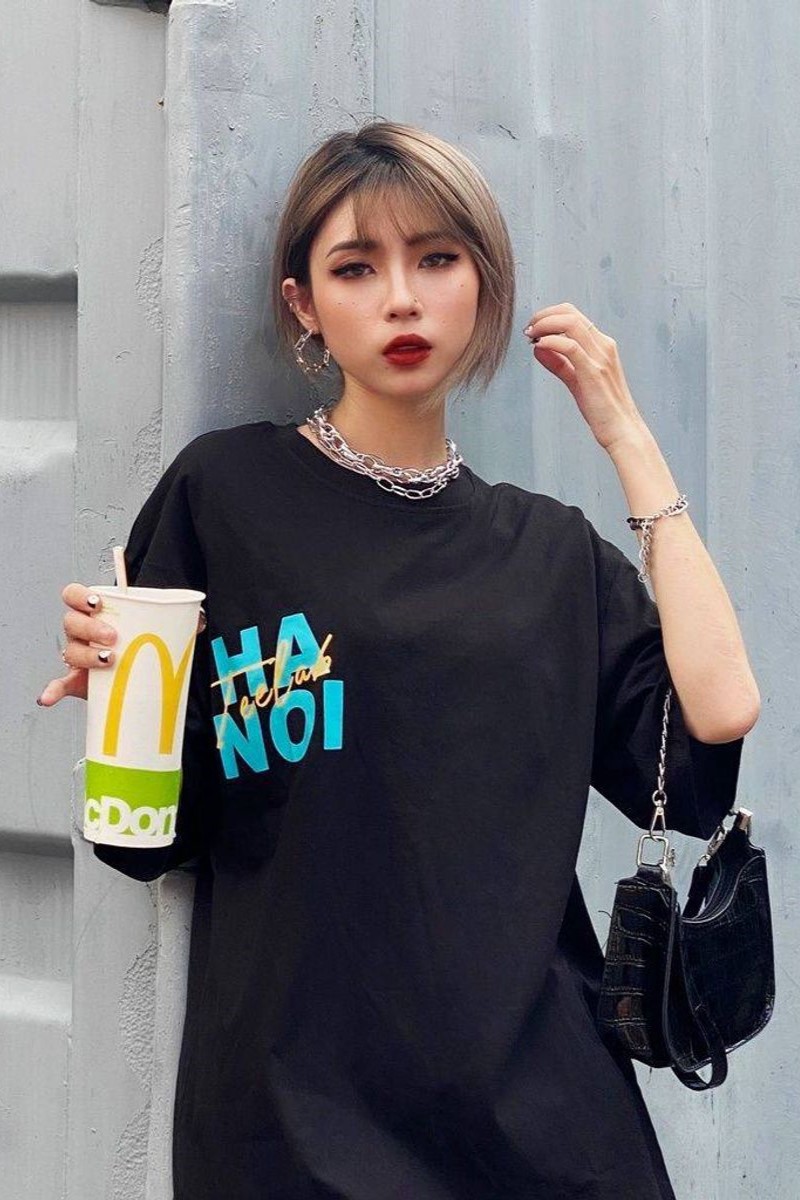 TEELAB - Áo phông đen họa tiết