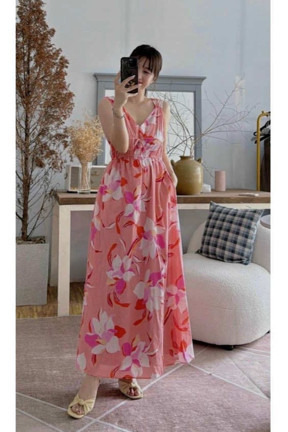 TNK- Đầm hồng họa tiết New Tags