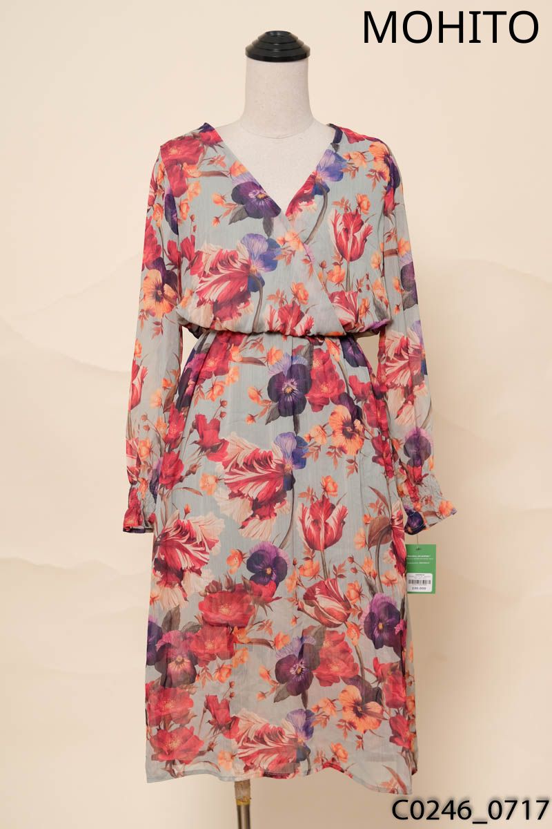 MOHITO - Đầm xanh cổ V họa tiết New Tags