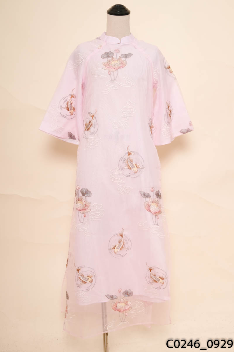 HH BOUTIQUE - Áo dài hồng tím họa tiết New Tags