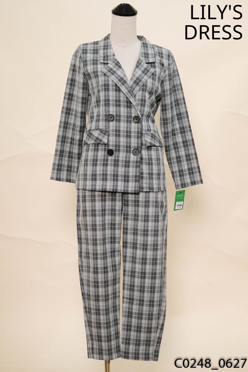 LILY'S DRESS-Set dạ vest kẻ xanh