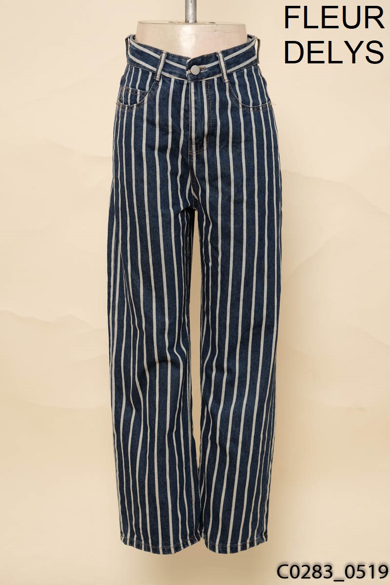 FLEUR DELYS-Quần jeans xanh kẻ trắng