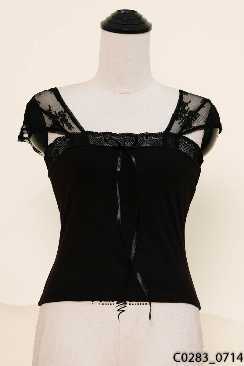 Áo 2 dây đen lưới ren New Tags