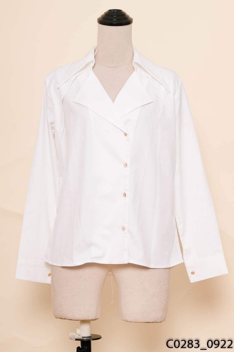 I VRA MODE- Áo trắng cổ vest cúc vàng