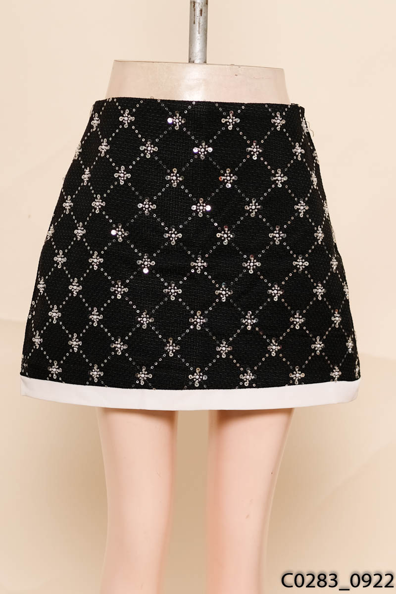 CHOUCHOU-Chân váy dạ phối sequin