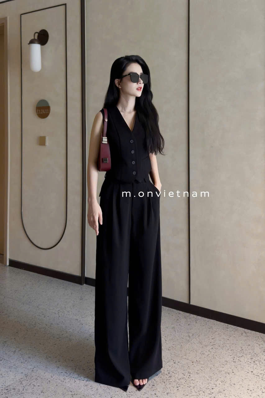 M.ON- Set áo gile+ quần đen suông