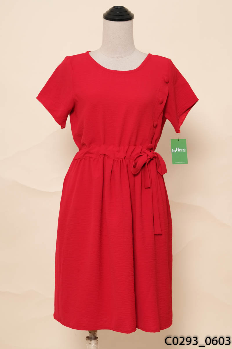 Đầm đỏ dây rút eo New Tags