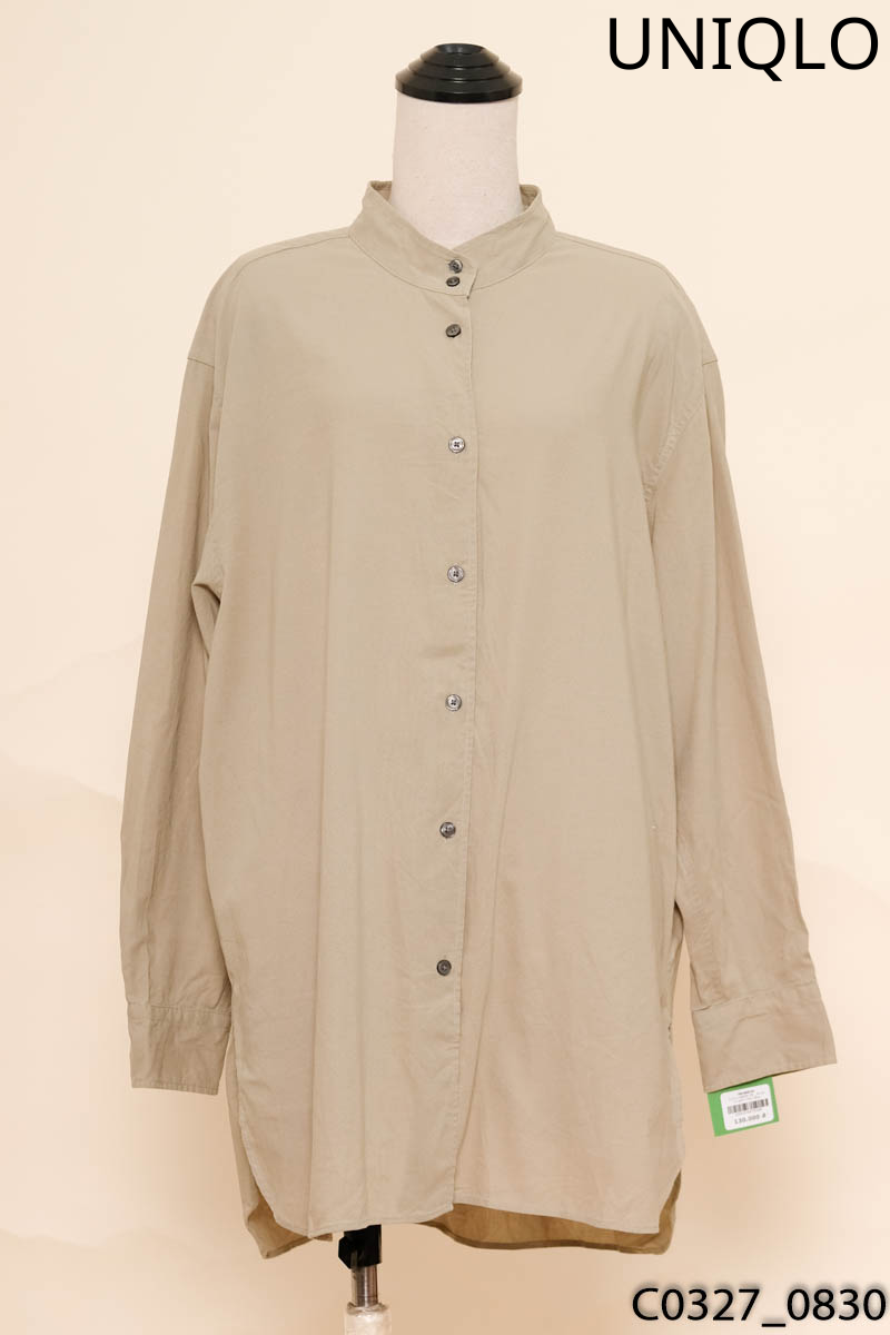 Áo sơ mi xanh nhạt dáng dài Uniqlo