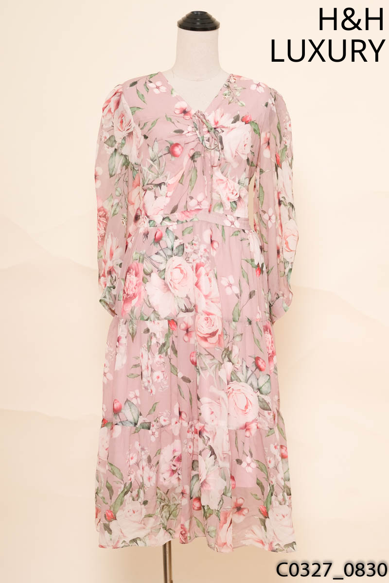 H&H LUXURY- Đầm nâu hoa hồng New Tags