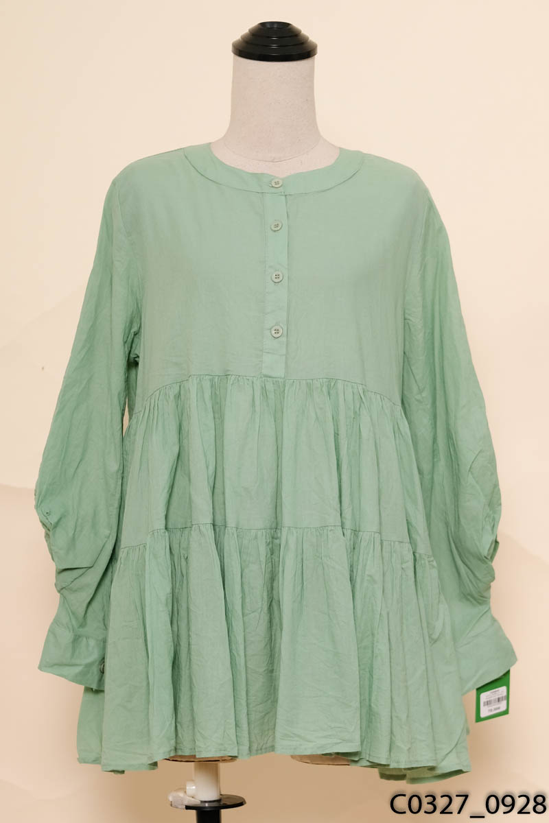 Áo babydoll xanh dài tay