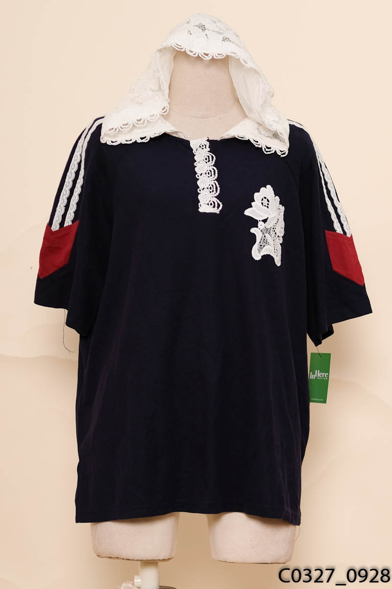 Áo xanh phối lưới ren trắng New Tags
