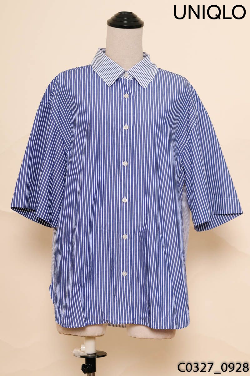 Áo sơ mi xanh kẻ ngắn tay Uniqlo