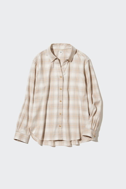 Áo sơ mi kẻ be kem Uniqlo
