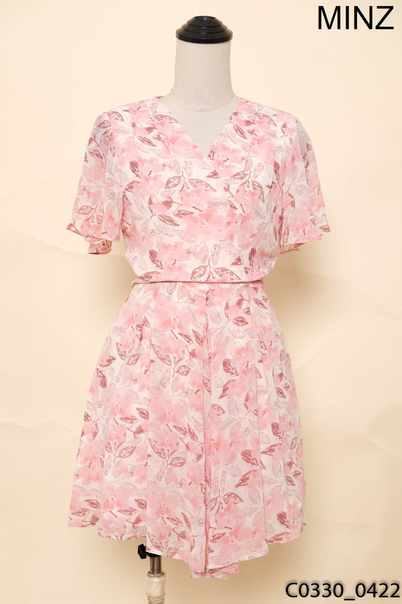 MINZ-Jumpsuit hồng hoa lá