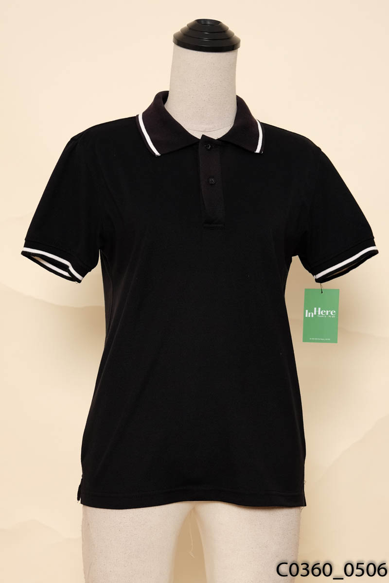 HAMINO-Áo polo đen viền trắng