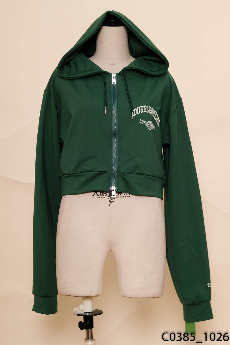 Áo hoodie zip xanh dáng ngắn