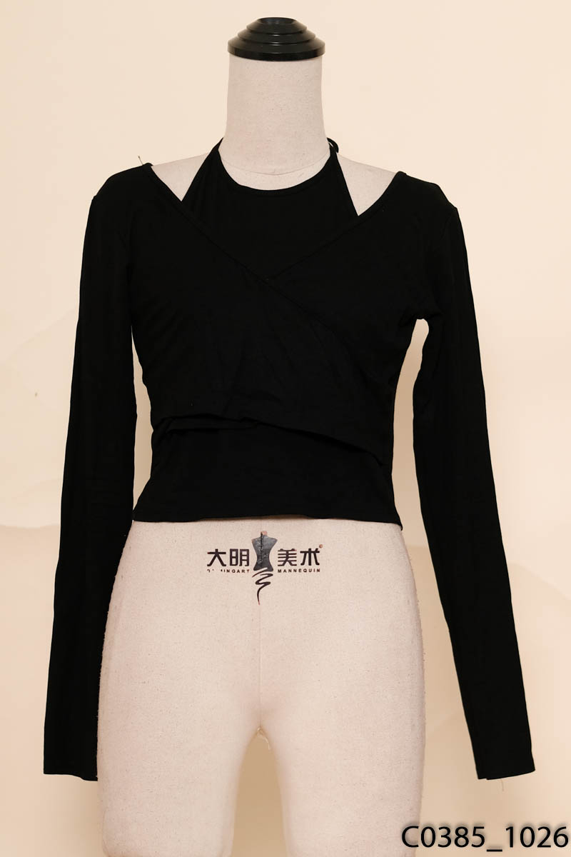 OZENKA - Áo đen cổ yếm dài tay