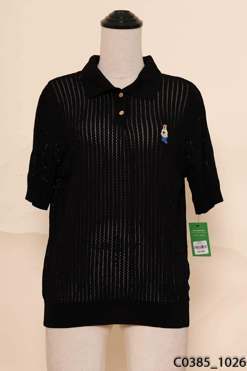 WHO.A.U - Áo polo đen lưới cộc tay