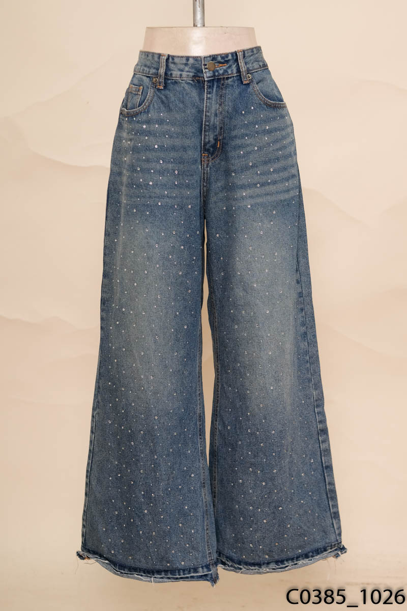 K CLOSET - Quần jeans xanh đính đá