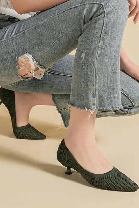 Giày cao gót vải xanh