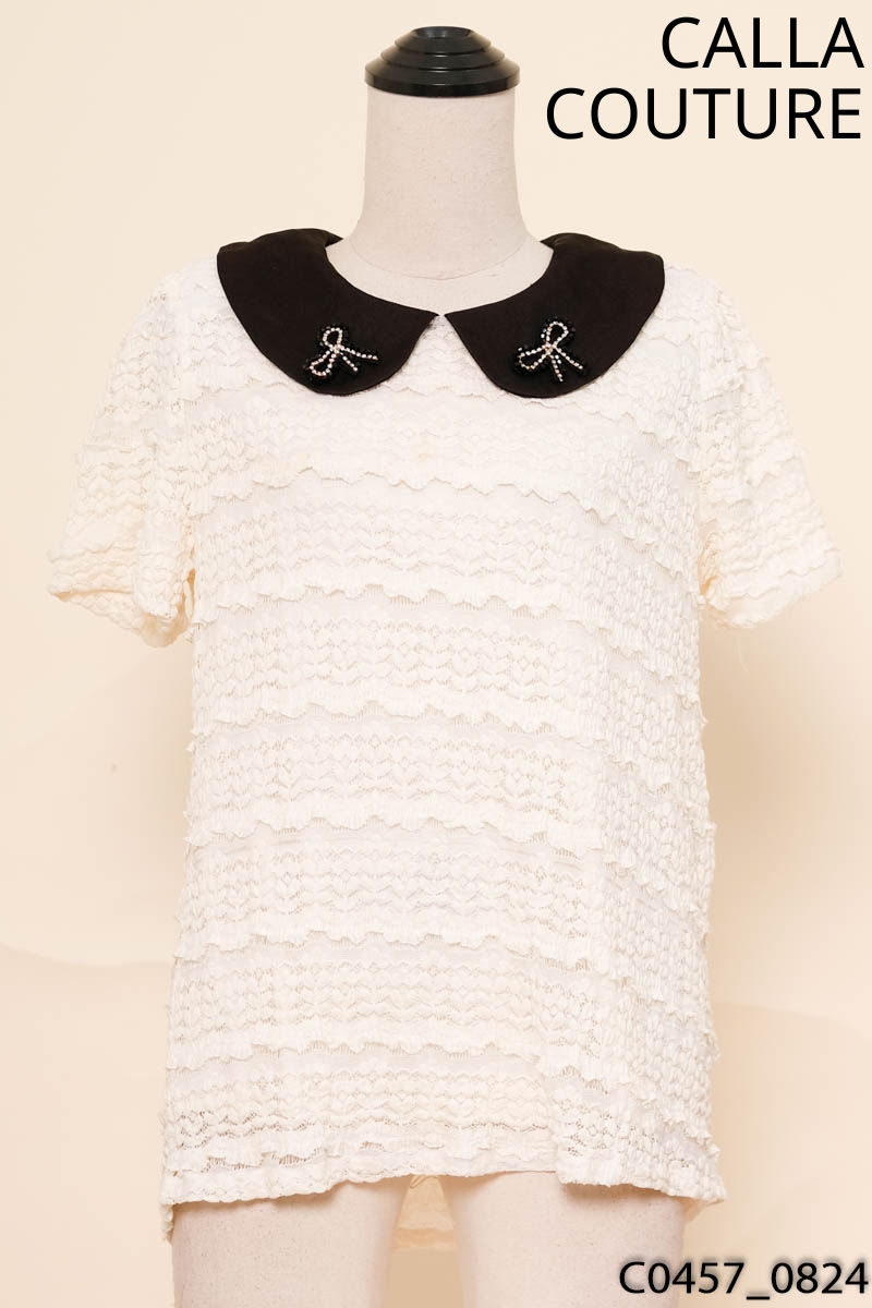 CALLA COUTURE- Áo be cổ đen đính nơ