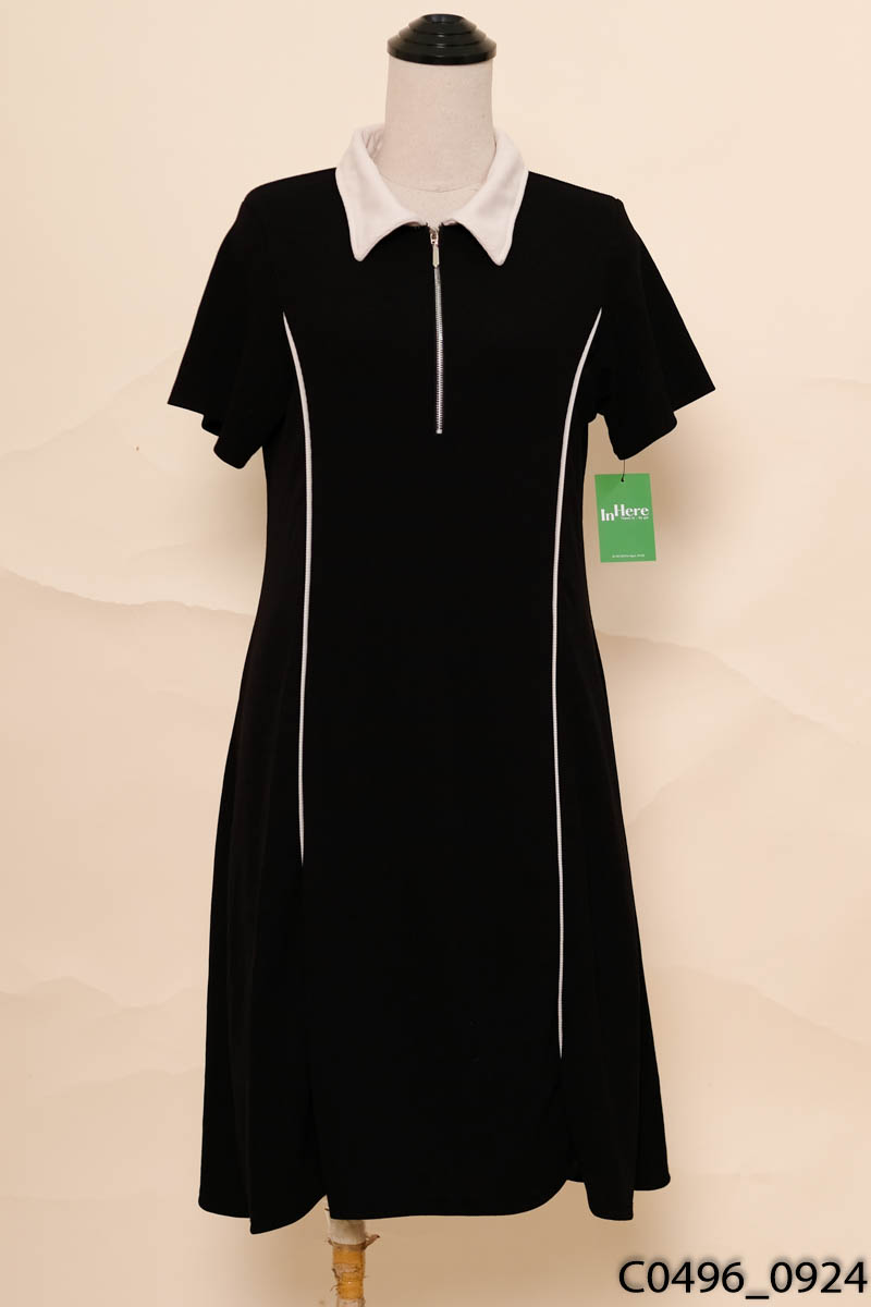 Đầm polo đen dáng suông