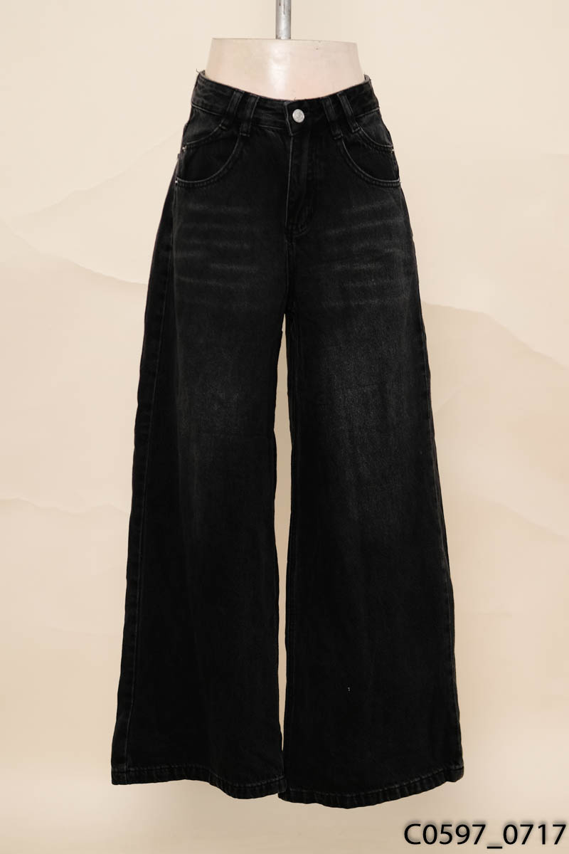Quần jeans xám đen ống rộng