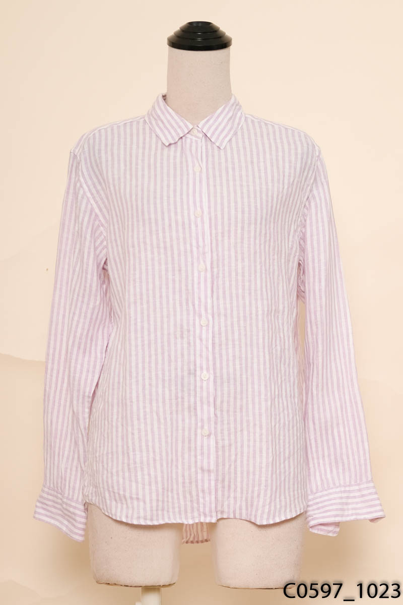 Áo sơ mi tím kẻ trắng dài tay Uniqlo