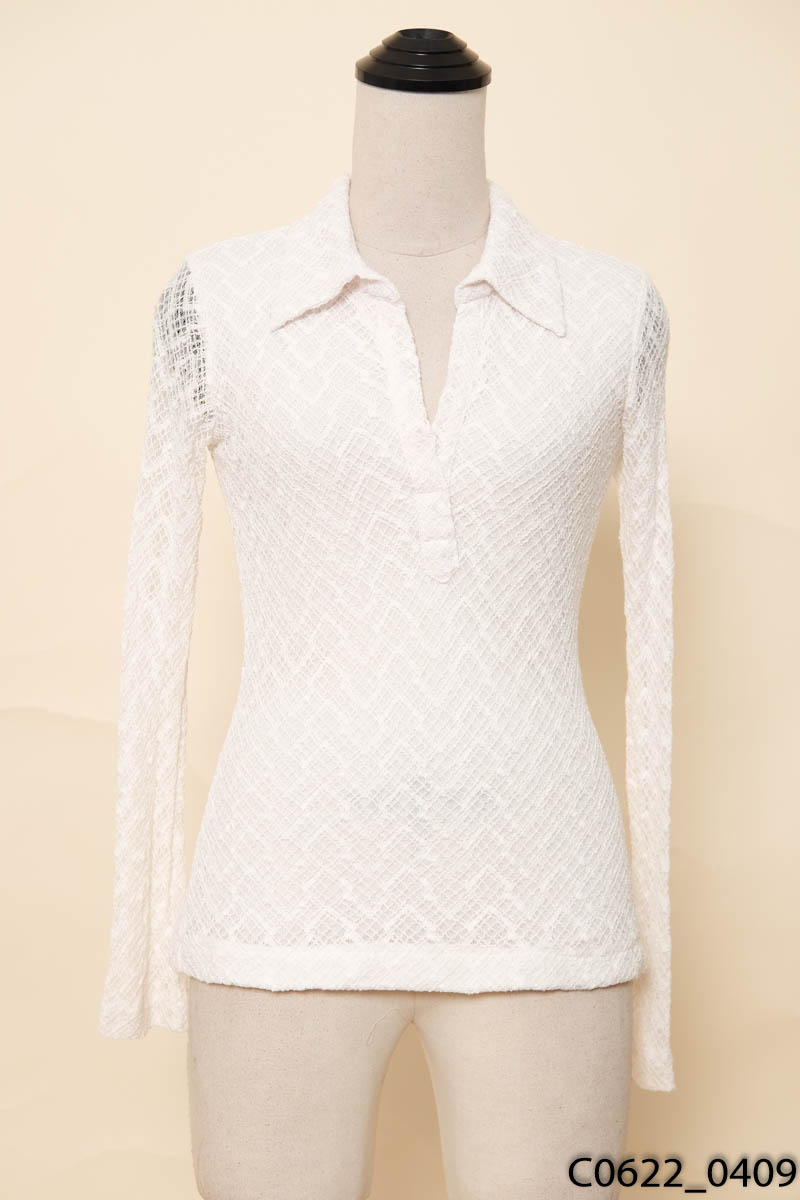 MIENSTORE_ Áo lưới trắng cổ tim chiết eo
