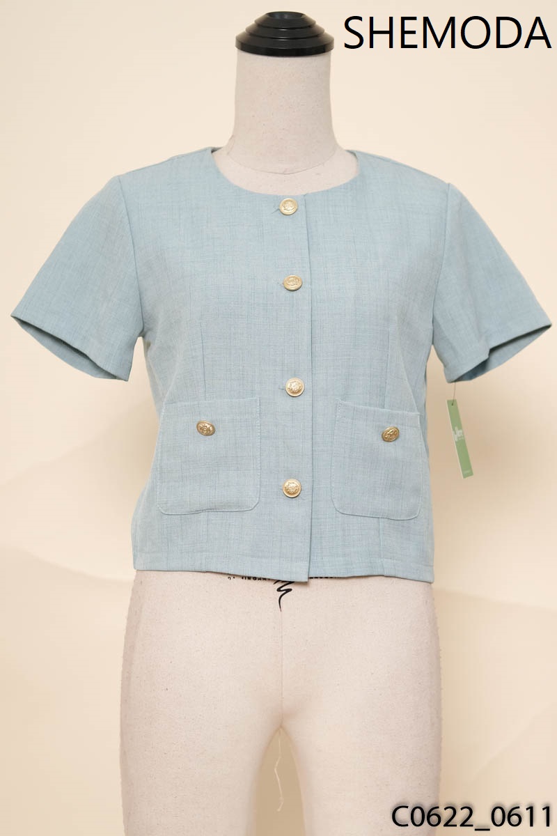SHEMODA - Áo xanh ngọc cộc tay