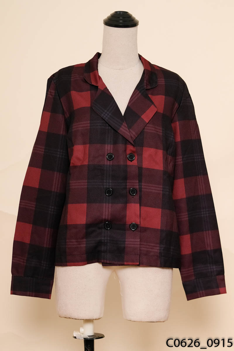 Áo đỏ kẻ đen cổ vest New Tags
